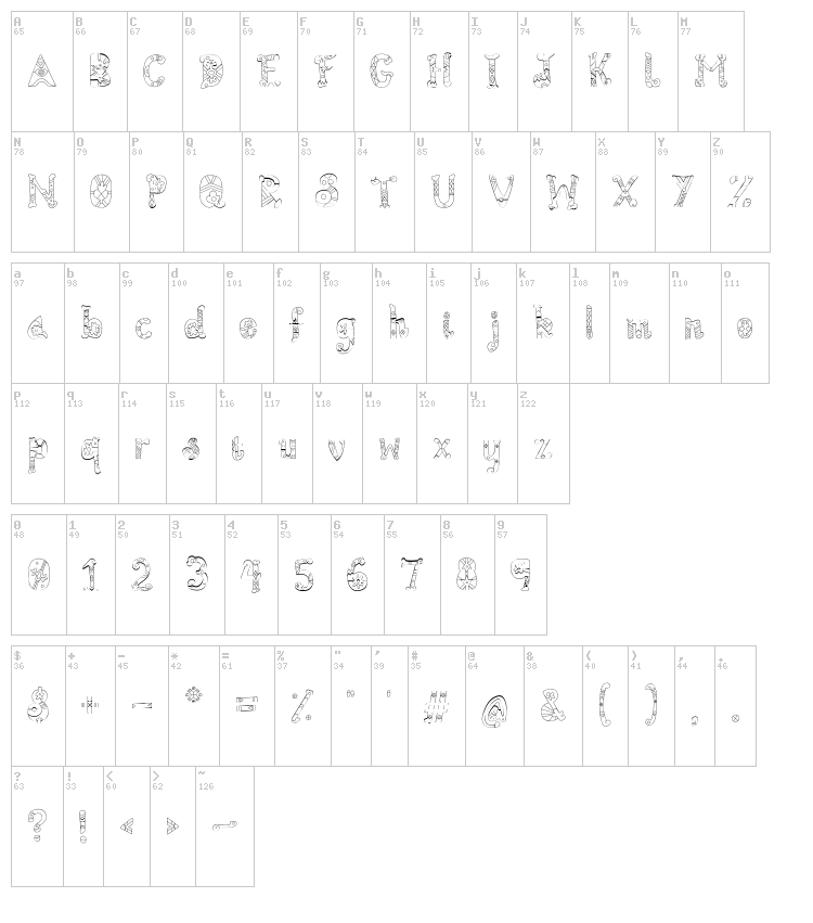 Byron Daze font map